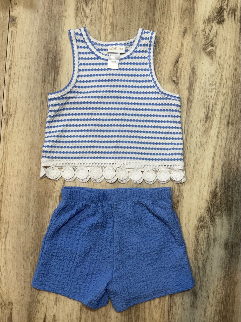 Rachel Zoe Blue & White Crochet Tank with Blue Textured Shorts